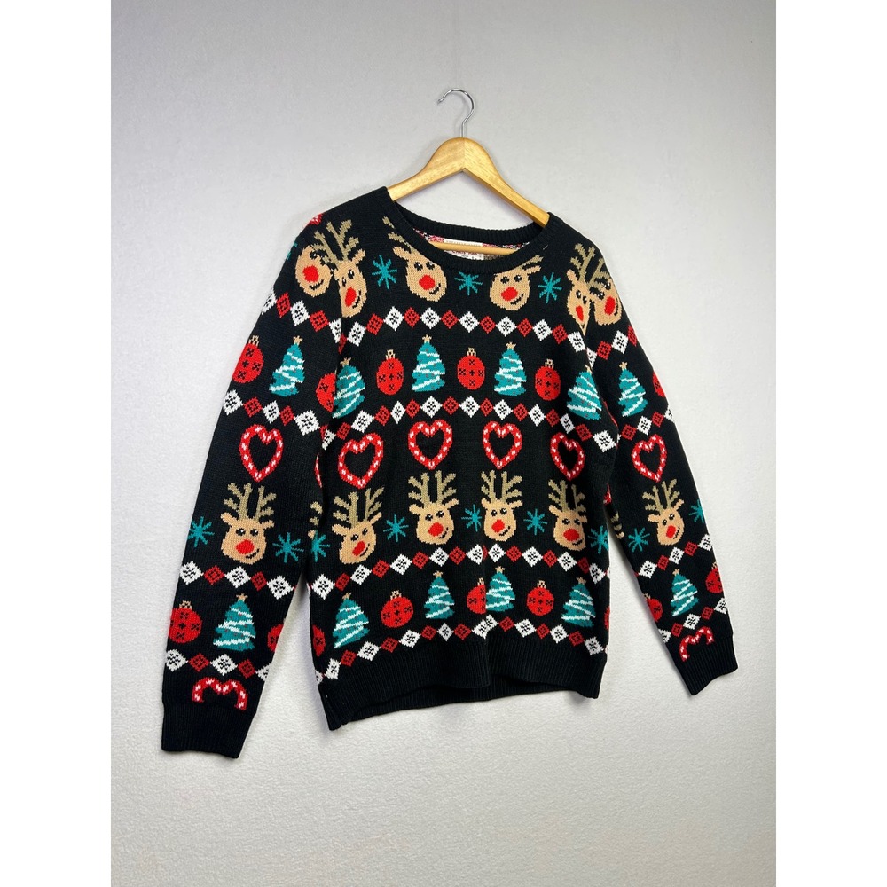 Daisys Black Christmas Reindeer‎ Tree Candy Cane Ugly Sweater XL - Picture 9 of 9